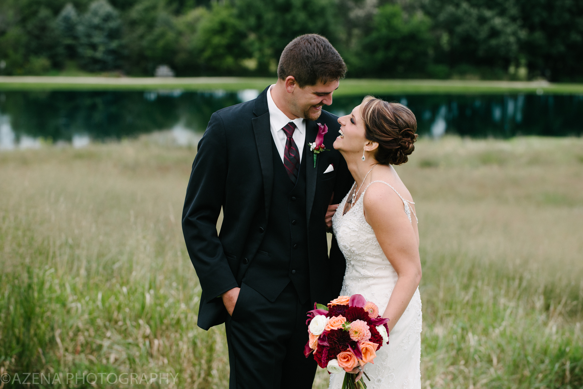 Bride and Groom in front of Milford Hills Hunt Club