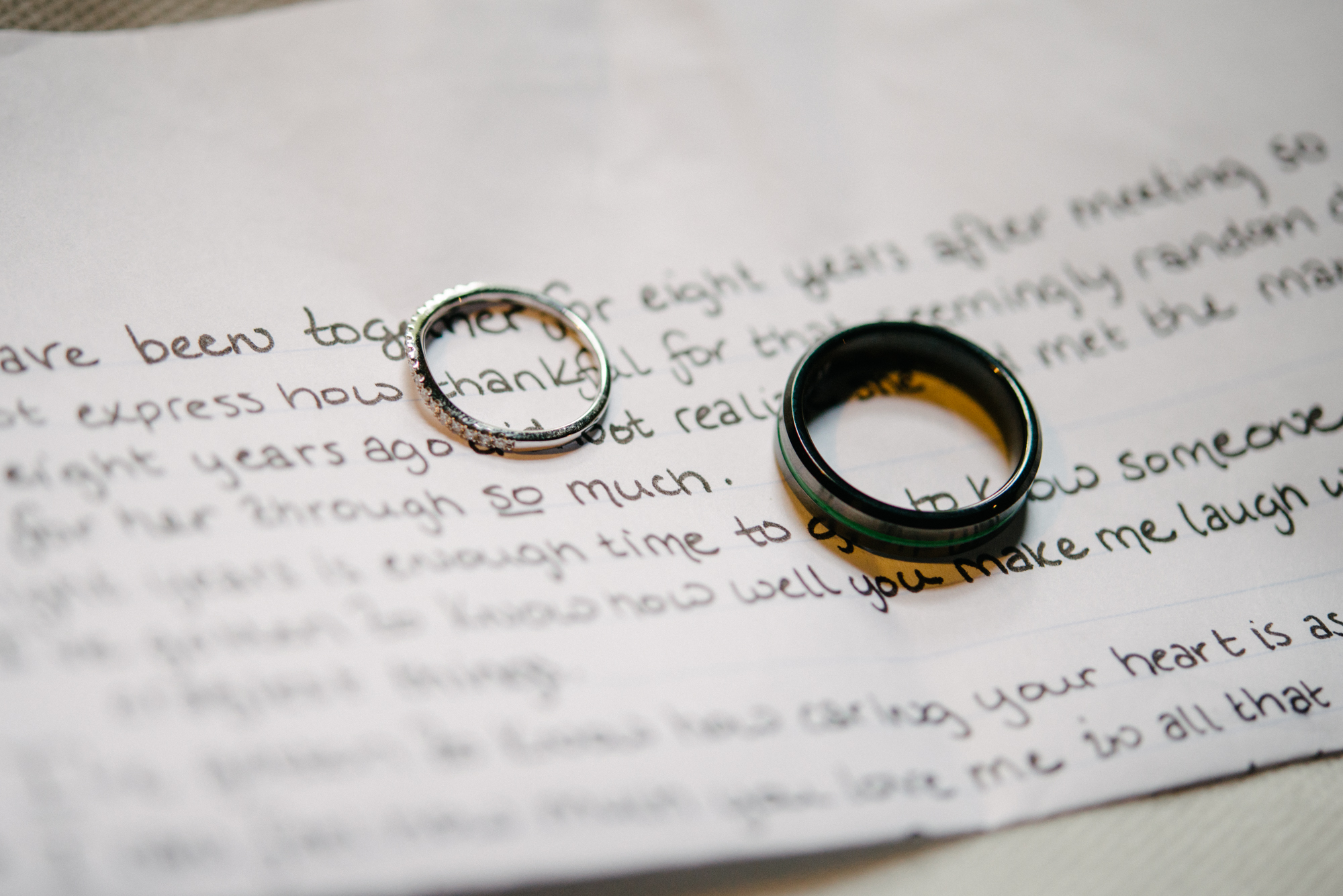 Wedding Rings sitting on top of vows