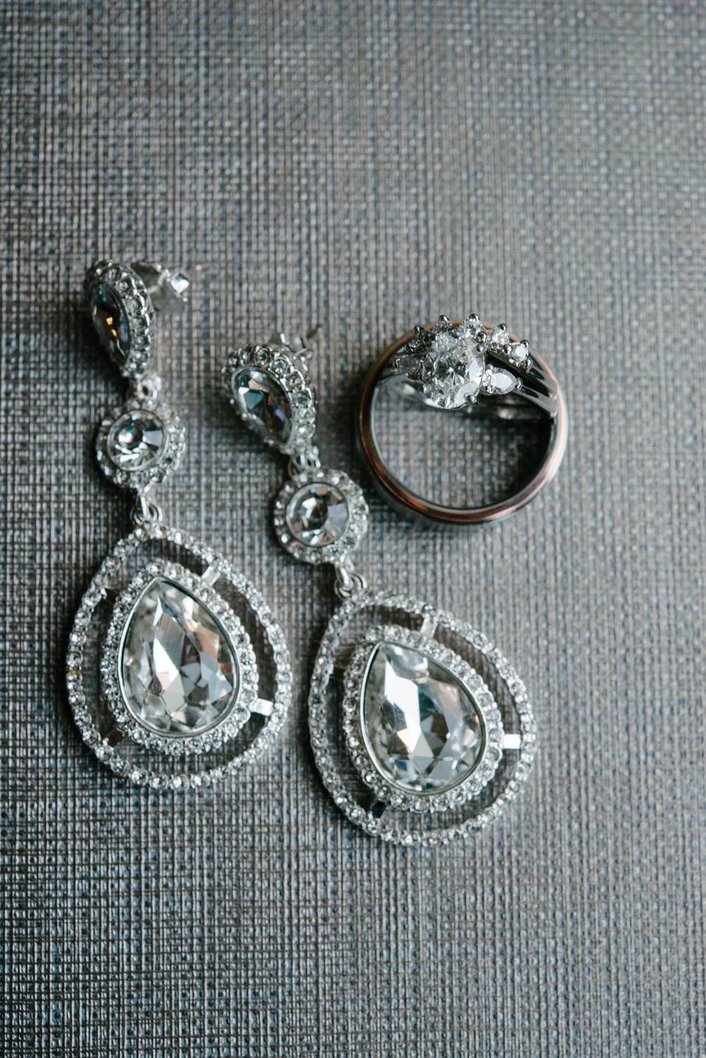 Diamond earrings and wedding rings