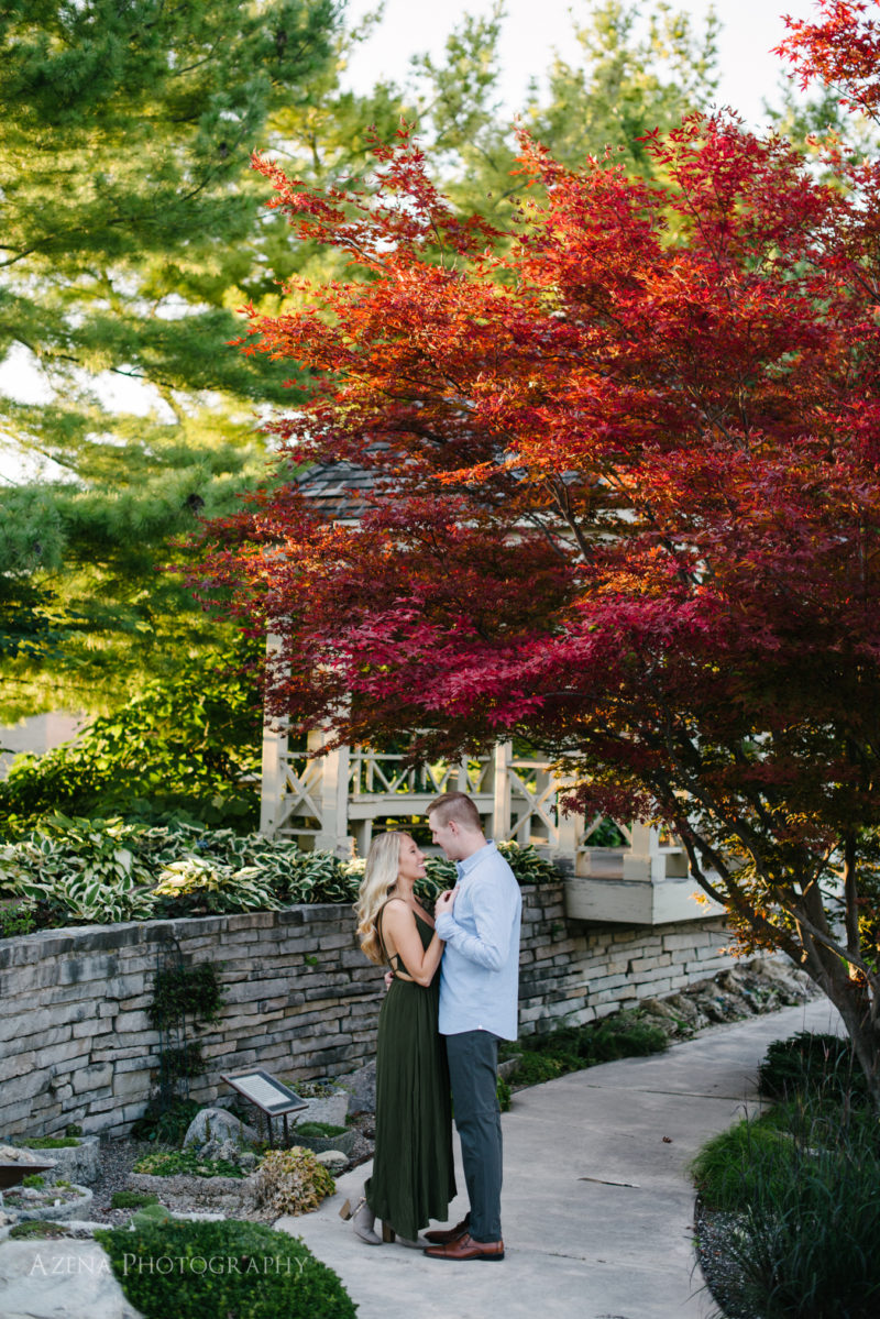 engagement session at Allen centennial gardens with colorful trees in Madison, WI