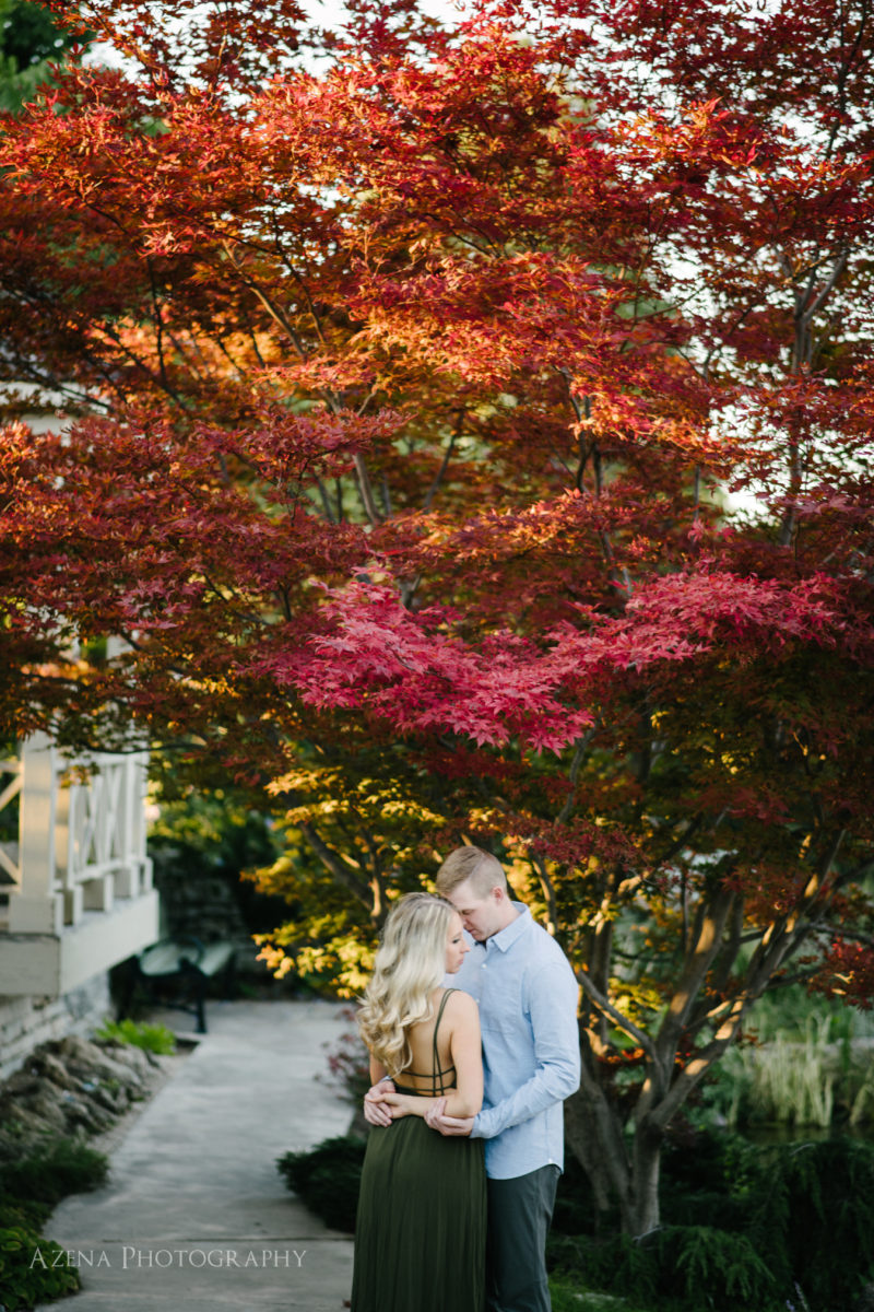 engagement session at allen centennial gardens with colorful trees in Madison, WI