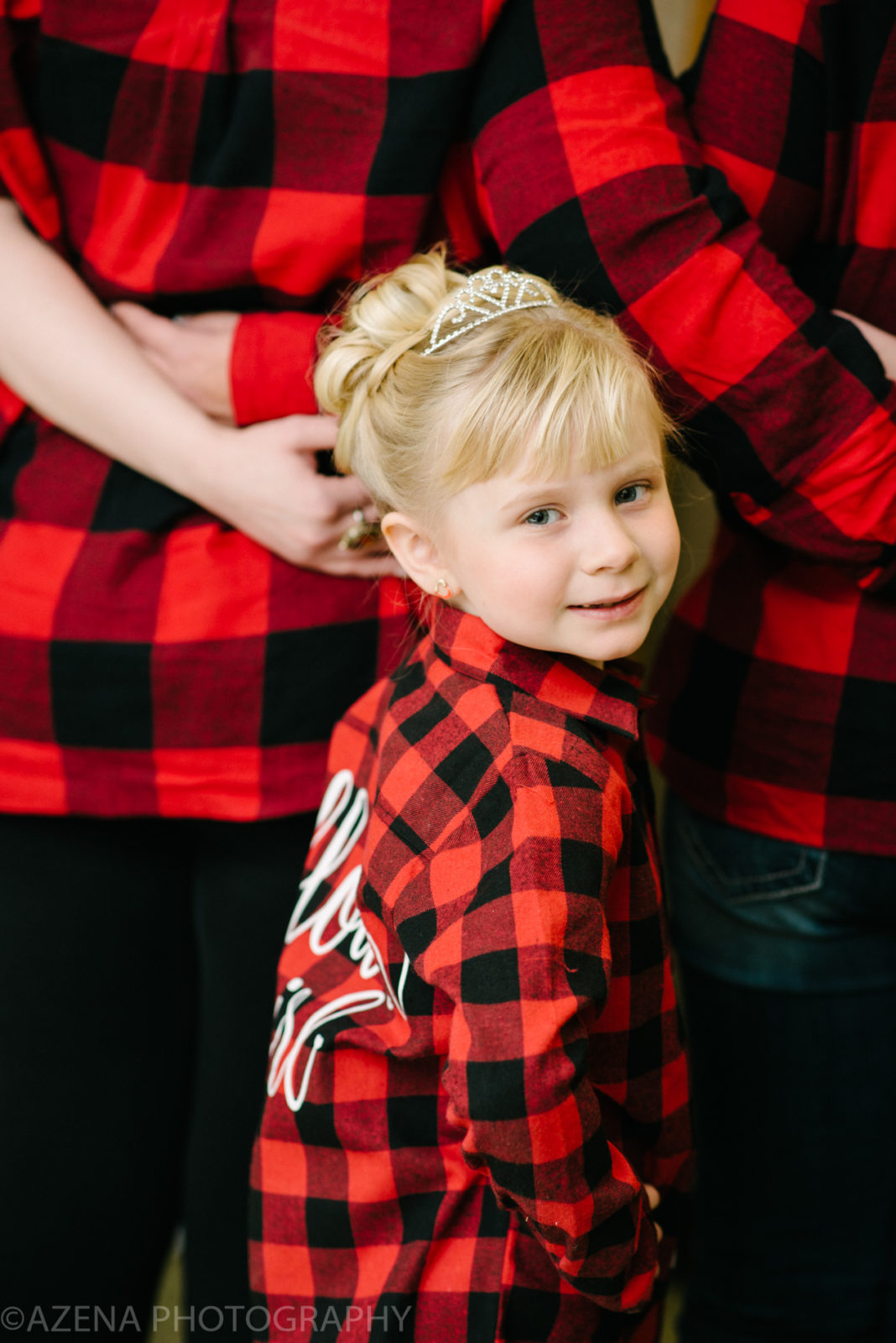 bridesmaids wearing red flannel shirts