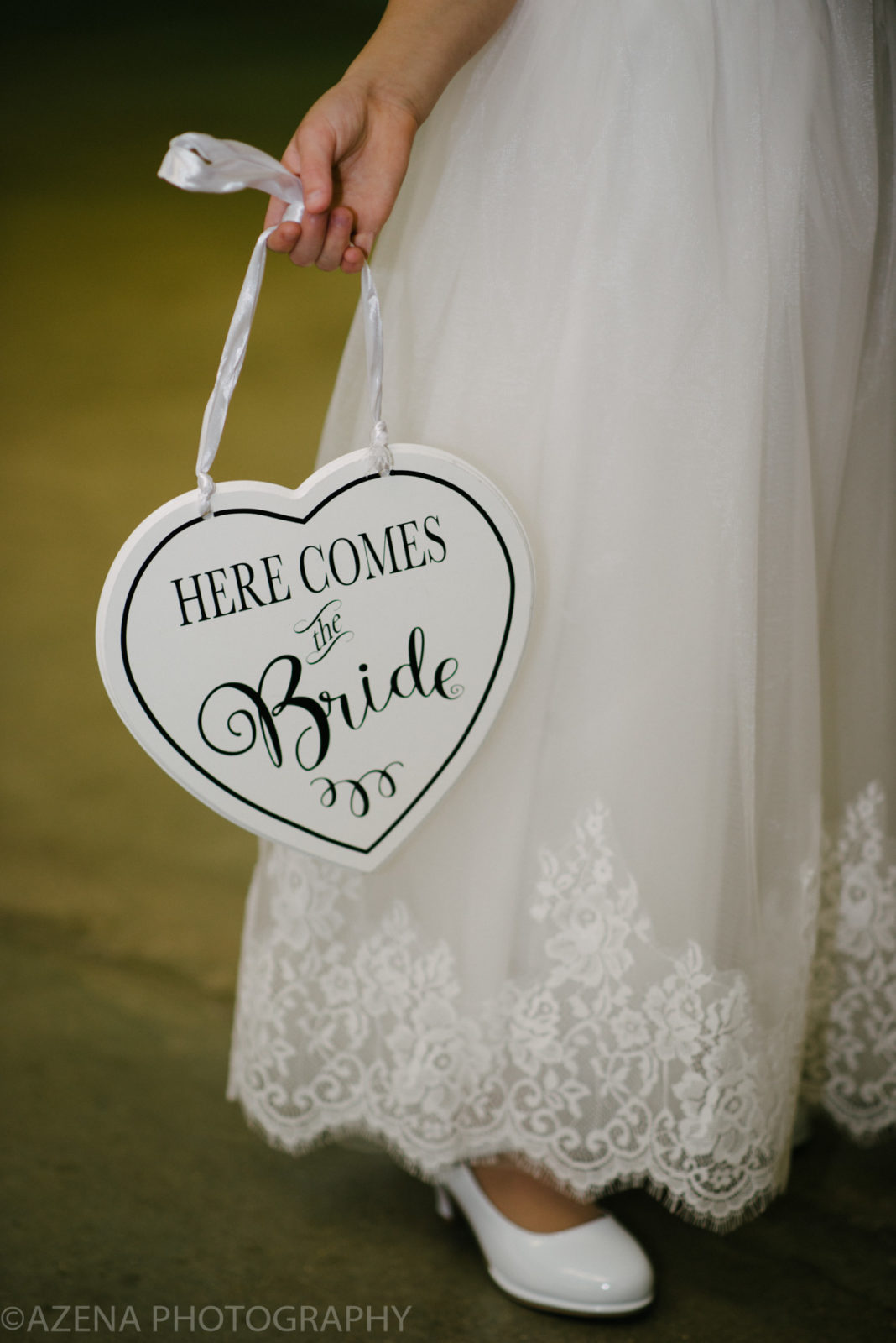 Here Comes The Bride Heart shaped sign for flower girl