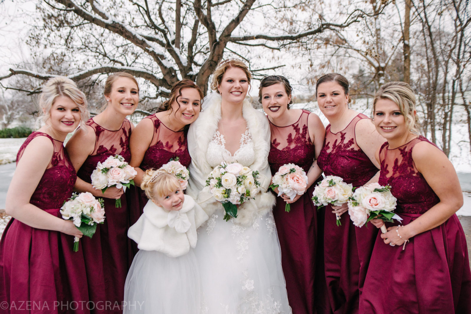 bridesmaids outside at lake windsor winter wedding
