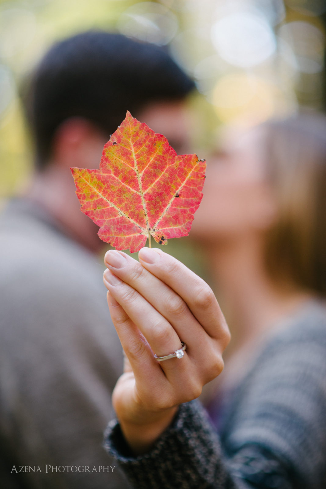 red leaf. fall engagement session at devil's lake state park