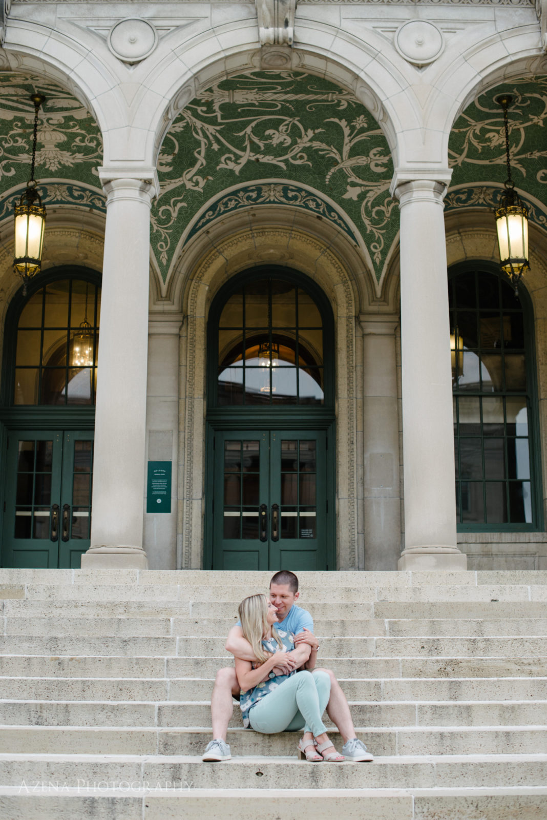 Engagement session in front of Memorial Union at UW Madison