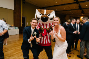 bride and groom with bucky badger