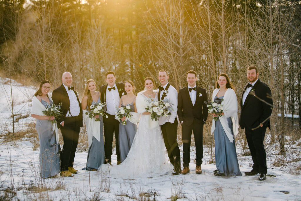 Winter wedding party photos at the Fields Reserve