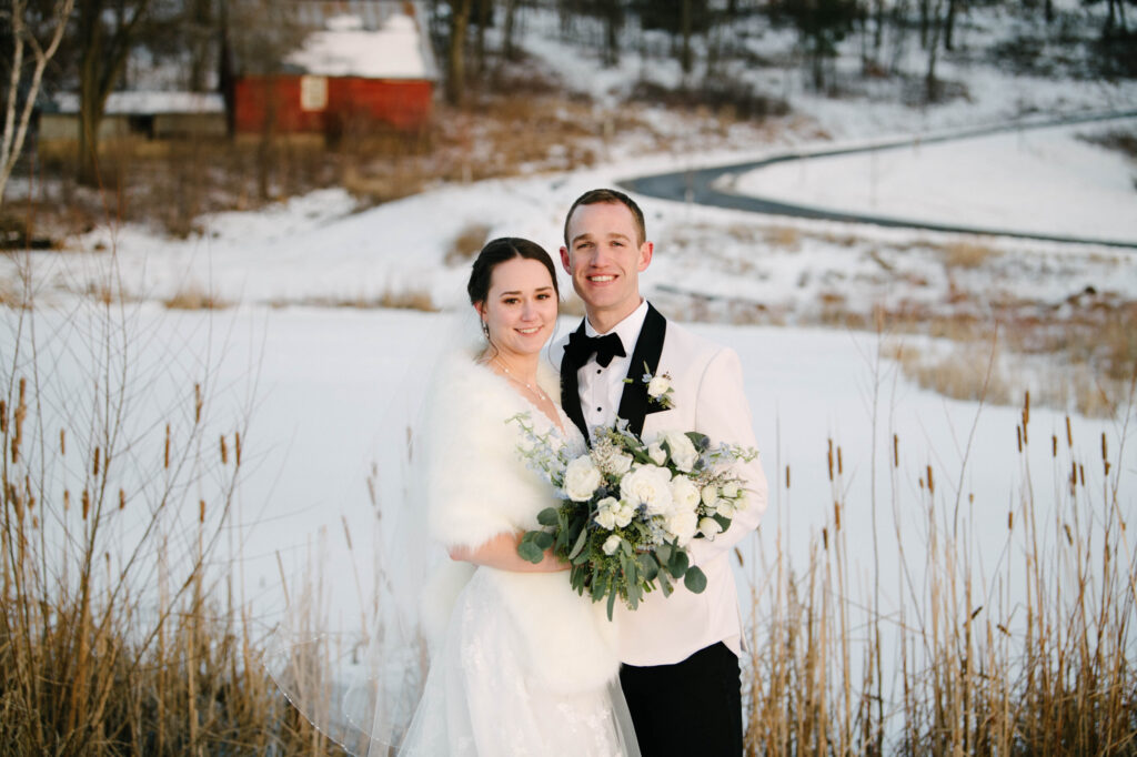 Winter Bride and Groom Portraits at the Fields Reserve